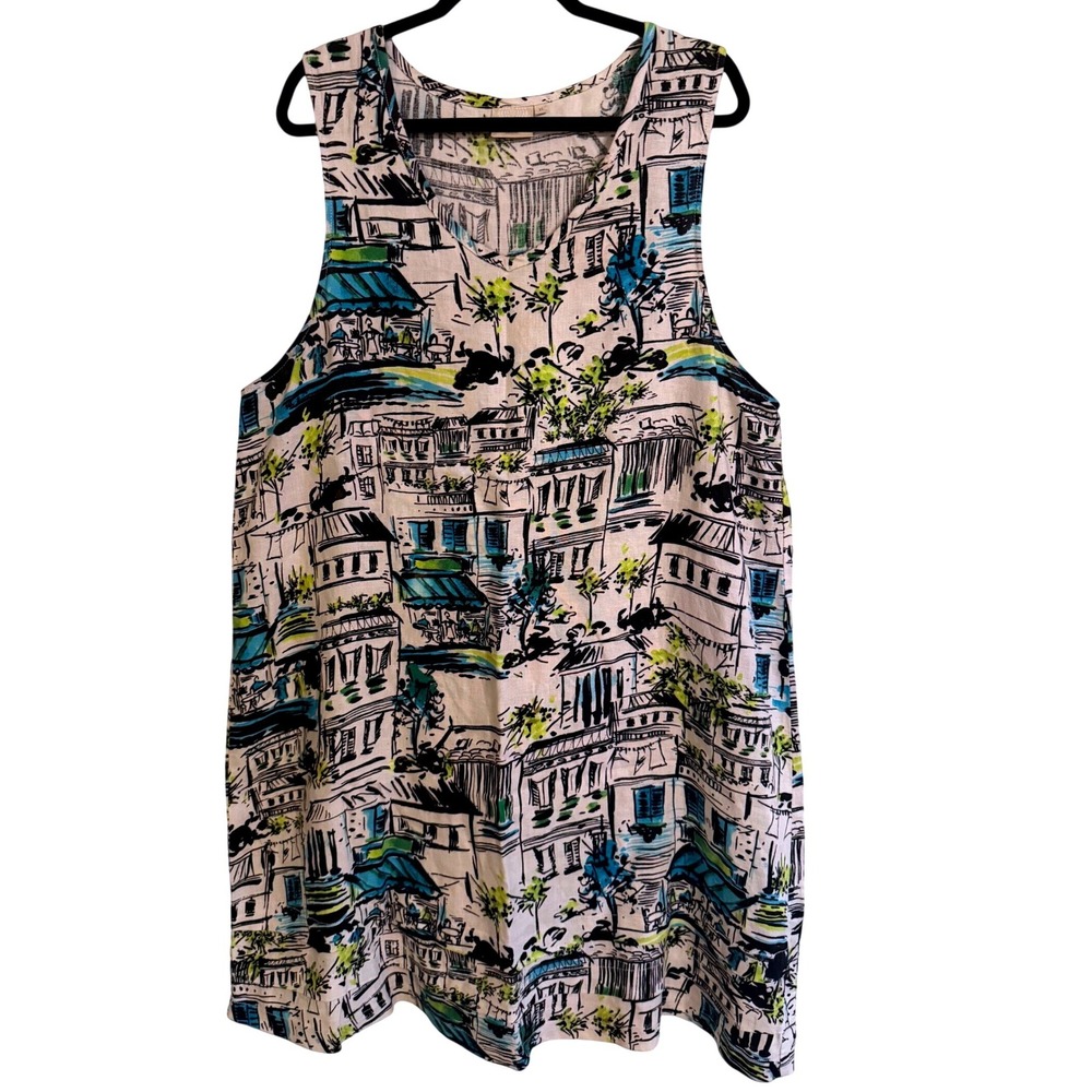 Lantana Casuals Womens XL 100% Linen Coastal Grandmother Artistic Sketch Print‎